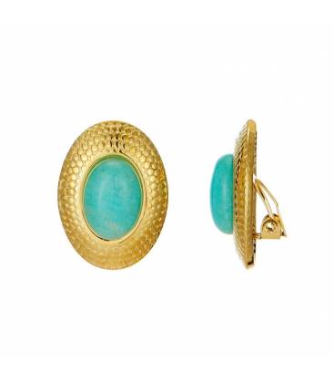 Gouden oorclips met turquoise steen