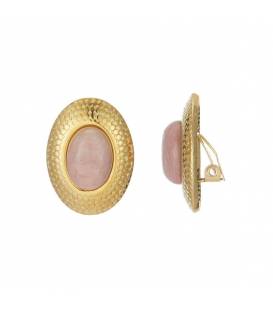 Gouden oorclips met (oud) roze steen
