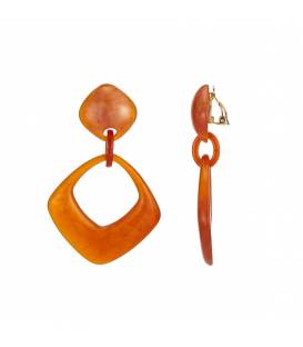 Mooie oranje hars oorclips met vierkante oranje hanger