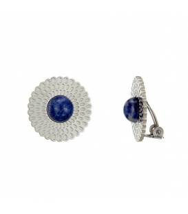 Zilverkleurige oorclips met blauw/witte steen
