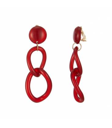 Rode lange oorclips met 2 ovale hangers