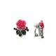 Roze rozen oorclips met rode strass steentjes